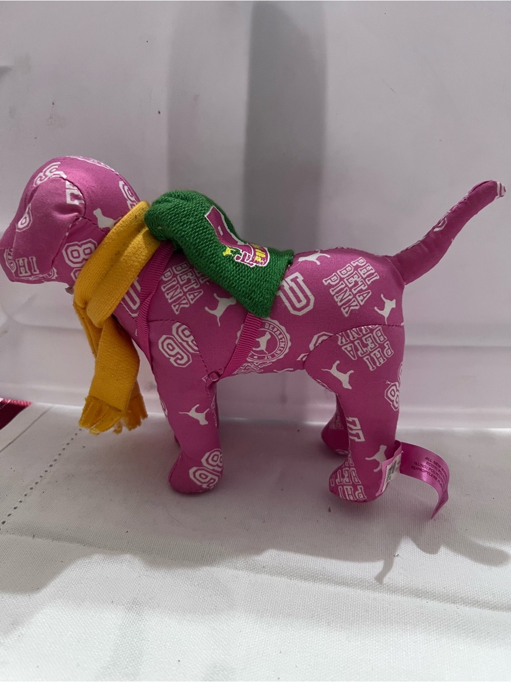 Victoria’s Secret PINK Plush Dog Pop Pink Backpack Yellow Scarf Stuffed Animal - Picture 1 of 6